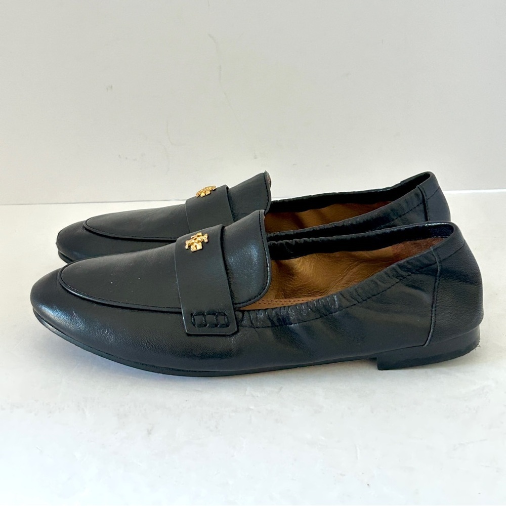 Tory Burch Ballet Loafer Flats Minimalist Black Leather Shoes Logo Size 5.5 - Picture 4 of 15